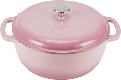 Amazon Basics Enameled Cast Iron Dutch Oven Pot with Lid, Round, Dual Handles, Heavy-Duty, Oven Safe for Stews, Roasting, Baking, 6-Quart, Light Pink by AmazonBasics
