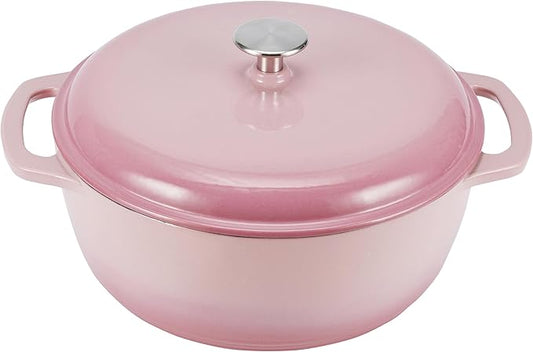 Amazon Basics Enameled Cast Iron Dutch Oven Pot with Lid, Round, Dual Handles, Heavy-Duty, Oven Safe for Stews, Roasting, Baking, 6-Quart, Light Pink by AmazonBasics