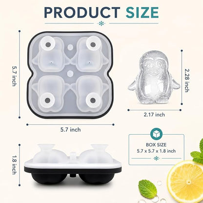 Penguin Ice Cube Tray Mold - 3D Penguin Shape Ice Cube Trays, Cute Ice Cube Molds for Whiskey Bourbon, 4-Hole Large Fun Shapes Ice Cube Trays, Funny Penguin Gifts for Penguin Lovers Women Men