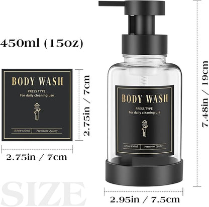 Luxspire Foaming Soap Dispenser, Glass Foam Pump Soap Dispenser, Non-Slip Hand Soap Bottle with 5 Waterproof Labels, 15 Oz Refillable Liquid Soap Bottle for Bathroom & Kitchen, Clear, 1 Pack