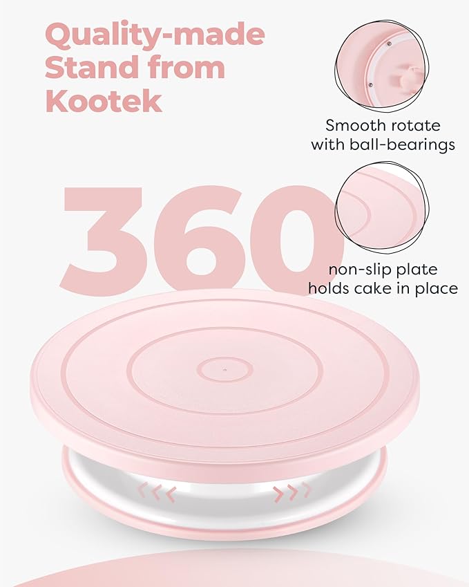 Kootek 71PCs Cake Decorating Kit, Baking Supplies Tools - Includes Cake Stand Turntable, 12 Icing Piping Tips Set, 2 Frosting Spatulas, 3 Scrapers, 50+2 Piping Bags, Coupler, Video Tutorial, Booklet - Image 3