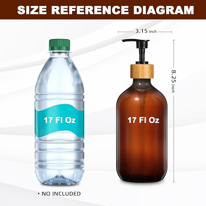 KASUNTING Amber Soap Dispenser Plastic, Brown Dish Soap Dispenser with Bamboo Pump for Kitchen,17 Fl Oz Hand and Dish Dispenser Set for Bathroom, Farmhouse Liquid Soap and Lotion Dispensers Bottle - Image 2