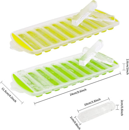 Long Ice Stick Tray Silicone with Lid,Water Bottle Ice Cube Tray with Easy Push and Pop Out Material, Ideal for Sports and Water Bottles (Green + Yellow)