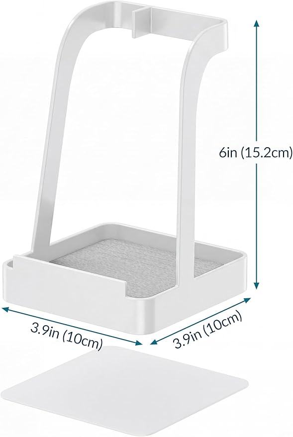 NiHome White Pot Lid Holder with Light Gray Diatomite Tray, Non-Slip Silicone Pad, Powder-Coated Iron Stand for Lids, Utensils & Cutting Boards, Compact 3.9" × 3.9" × 6" Kitchen Organizer (White)