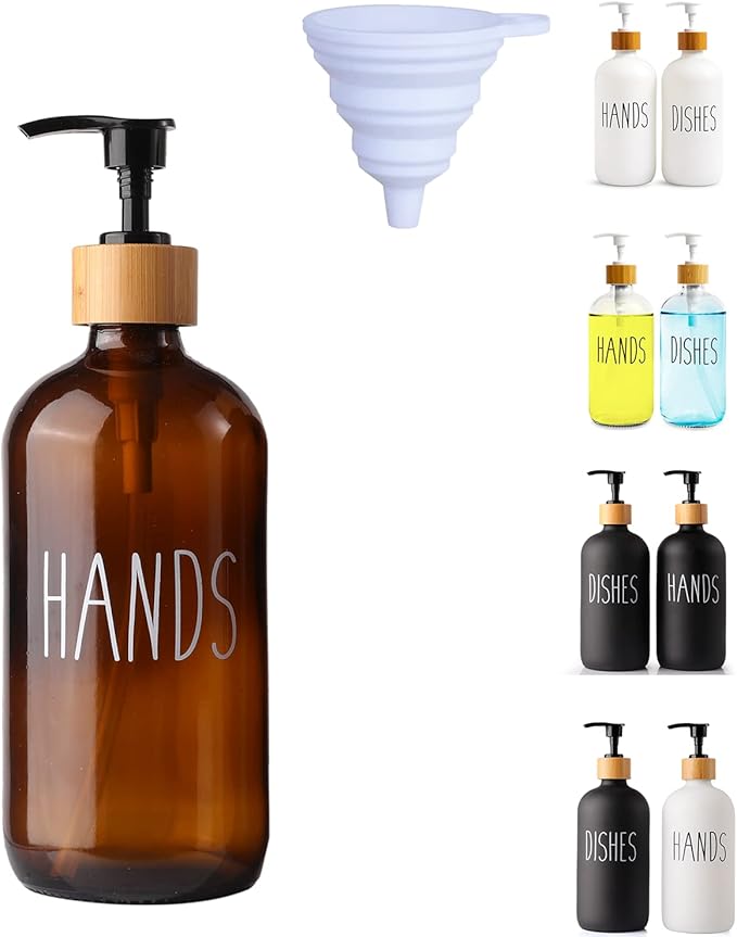 LOOCHICA Hand Amber Glass Soap Dispenser with Pump, Amber Hand Soap Dispenser, Refillable Reusable Apothecary Soap Pump Dispenser Bottles for Bathroom and Kitchen Use by Loochica