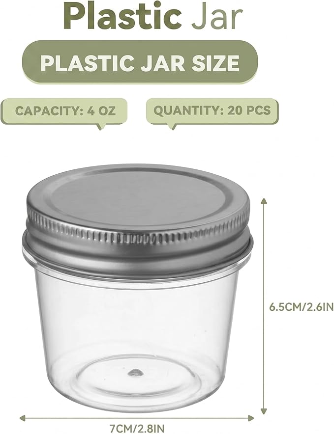 novelinks 4 oz Small Plastic Jars with Lids, 20 Pack Mini Plastic Mason Jars with Lids 4oz, Craft Storage Containers & Canning Jars & Small Spice Jars for Kitchen Organization (20 Pack,Silver) - Image 2