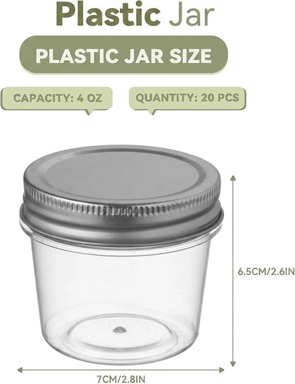 novelinks 4 oz Small Plastic Jars with Lids, 20 Pack Mini Plastic Mason Jars with Lids 4oz, Craft Storage Containers & Canning Jars & Small Spice Jars for Kitchen Organization (20 Pack,Silver) - Image 2