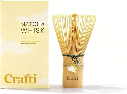 Crafti Matcha Whisk With Removable Whisklet™ Charm | Natural Bamboo | Included Matcha Whisk Charm: Golden Hour SunCloud Whisklet™