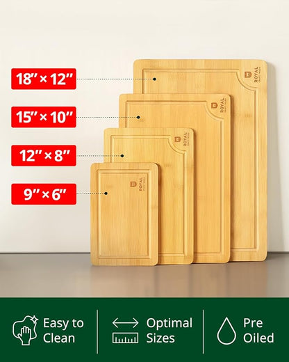 ROYAL CRAFT WOOD Wooden Cutting Boards for Kitchen Meal Prep & Serving - Bamboo Wood Serving Board Set with Deep Juice Groove Side Handles - Charcuterie & Chopping Butcher Block for Meat - Image 4