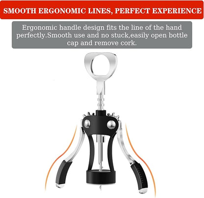 KORCCI Wine Opener, Heavy-Duty Zinc Alloy Wing Corkscrew, Premium Beer Bottle Opener, Multifunctional Wine Accessories with Ergonomic Handle and Sharp Screw, for Kitchen, Bar, Restaurant (BLACK) - Image 5