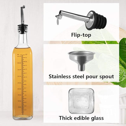 WERTIOO 17 OZ Olive Oil Dispenser Bottle, 4 Pack Glass Oil and Vinegar Dispenser Set Container with 6 pcs Stainless Steel Pour Spouts Funnel & Pen and Tag for Kitchen - Image 2