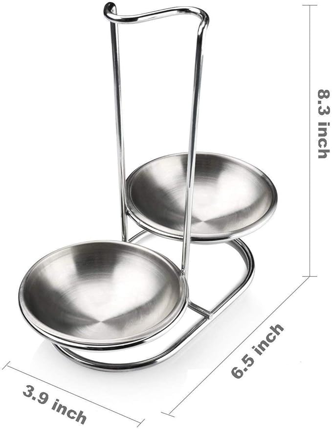 304 Stainless Steel Double Ladles Holder Vertical Spoon Rest Cooking Utensils Stand with 4 inch bowls
