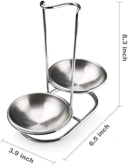 304 Stainless Steel Double Ladles Holder Vertical Spoon Rest Cooking Utensils Stand with 4 inch bowls