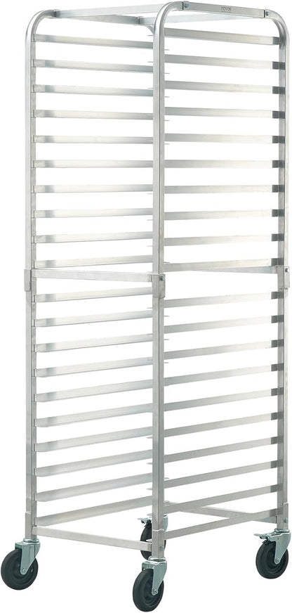 VEVOR Bun Pan Rack, 20-Tier Commercial Bakery Racks with Brake Wheels, Aluminum Racking Trolley Storage for Half & Full Sheet, Speed Rack For Kitchen Home, Bread Baking Equipment, 26"L x 20.4"W x 70"H - Image 9