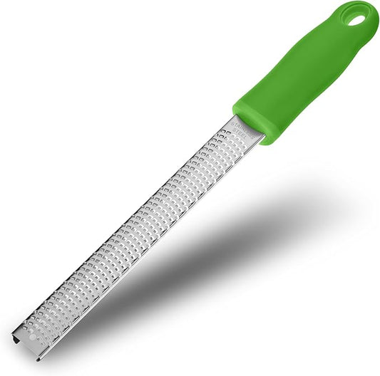 8-Inch Lemon Zester & Cheese Grater 18/8 Stainless Steel Citrus Zester for Lemon, Lime, Parmesan, Garlic & Ginger 8’’ Long Razor Sharp Blade, Ergonomic Non‑Slip Handle with Protective Cover, Green