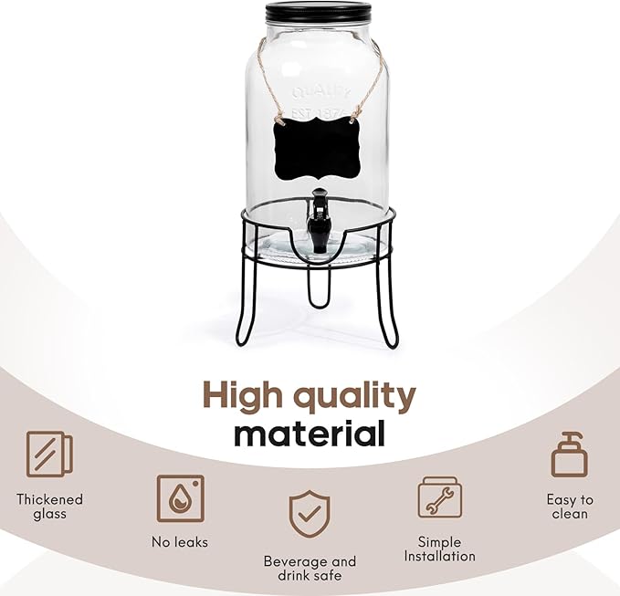 1.5 Gallon Glass Drink Dispensers for Parties, Ice Beverage Dispensers with Stand, Glass Water Dispenser with Spigot, Laundry Detergent Dispenser, Lemonade Dispenser - Image 4