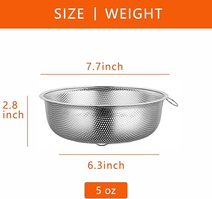 GREATLINK Stainless Steel Colander and Fine Mesh Strainer for Kitchen, 7.7Inch Pasta and Rice Strainer, Small Metal Sieve/Washing Bowl/Pot Drainer/Sifter for Spaghetti, Berry, Fruit, Vegetable - Image 2