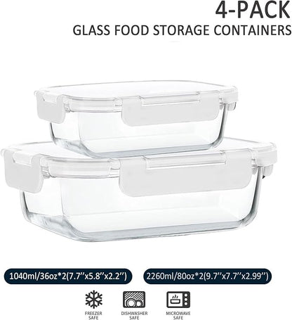[80 oz & 36 oz]Extra Large Glass Food Storage/Baking Containers Set with Lids, 2 Pack 80 oz(10 cup)&2 Pack 36 oz (4.5 cup)Airtight Glass Container,Microwave,Oven,Freezer and Dishwasher, White - Image 2
