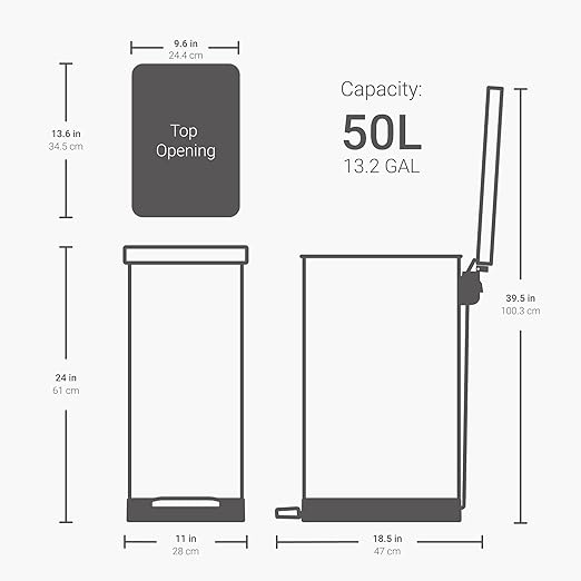 QUALIAZERO 50L / 13 Gallon Stainless Steel Step-On Kitchen Trash Can Soft-Close Lid, Fingerprint-Resistant, Removable Liner, Slim Shape Modern Design for Home, Office, Commercial Space - Image 2