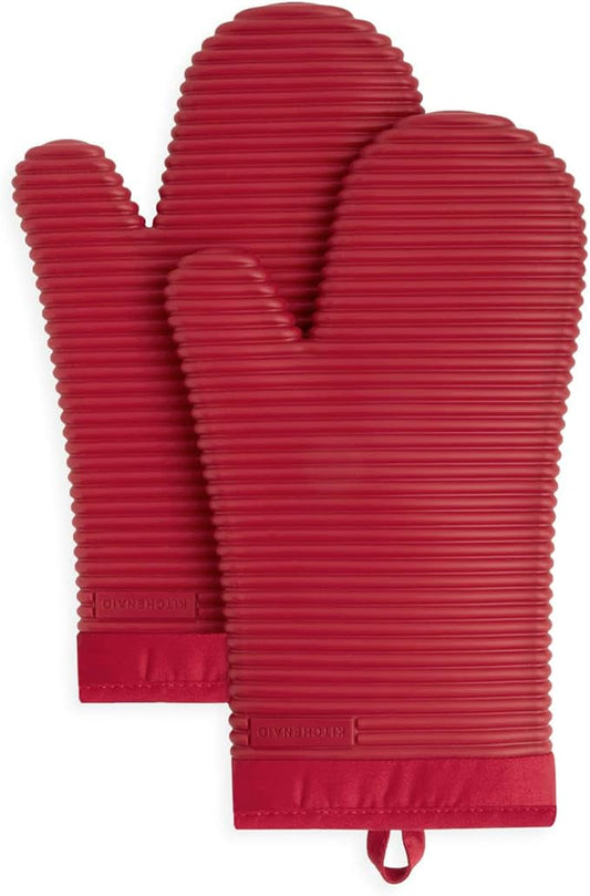 KITCHENAID Ribbed Soft Silicone Oven Mitt 2-Pack Set, 7.5"x13", Passion Red by KitchenAid