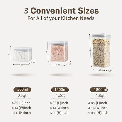 Pop Airtight Food Storage Containers Set with Lids, 6 Pcs Stackable One Button Opening Food Containers Kitchen Pantry Organization and Storage, BPA Free Stackable Cereal Container (0.5, 1.2, 1.8qt)*2 - Image 6