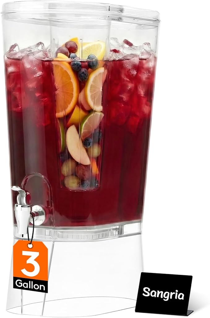Lifewit 3 Gallon Drink Dispenser for Parties, Large Plastic Beverage Container for Juice/Tea/Soda with Stand & Ice Core, Clear Lemonade Dispenser with Spigot, BPA Free Water Pitcher for Hosting by Lifewit