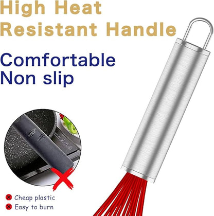 OYV Silicone Rubber Whisk,Premium Whisks For Cooking Non Scratch,Stainless Steel & Silicone Wisk For Nonstick Cookware Pans, High Heat Resistant kitchen Whisks set of 3,Red - Image 5