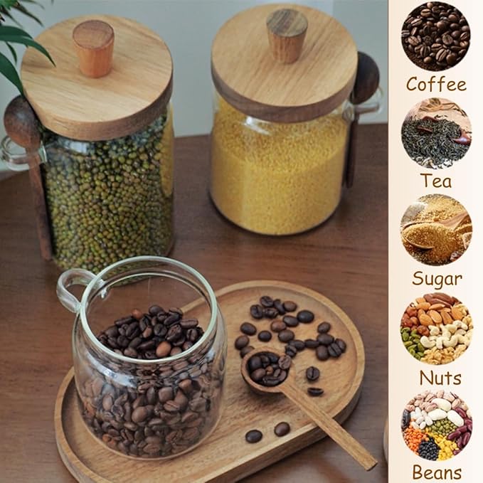 ANSQU Glass Jar with Lid, 20.3oz Food Storage Containers Coffee Jar Coffee Grounds Container, Glass Food Storage Canister, Cute Jar (1 Pack)