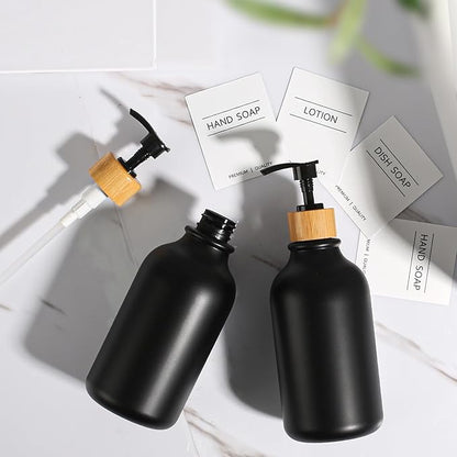 KASUNTING Black Soap Dispenser, 4 Pack Hand Soap Dispenser Bathroom with Bamboo Pump,17 Fl Oz Plastic Hand and Dish Dispenser Set for Kitchen, Refillable Liquid Soap and Lotion Dispensers Bottle - Image 4