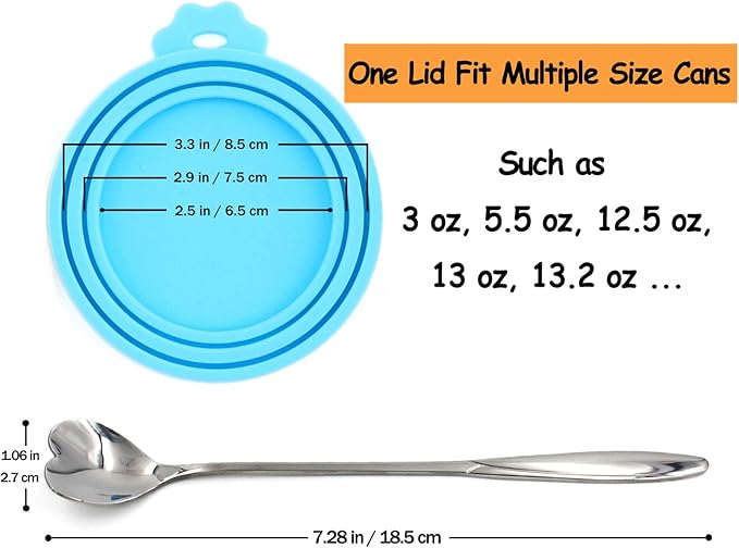 Comtim Pet Food Can Lids, Silicone Can Covers for Dog Cat Food, Universal Size Fit Small Medium Large Cans, 2 Pack and 1 Pet Food Cans Spoon - Image 4