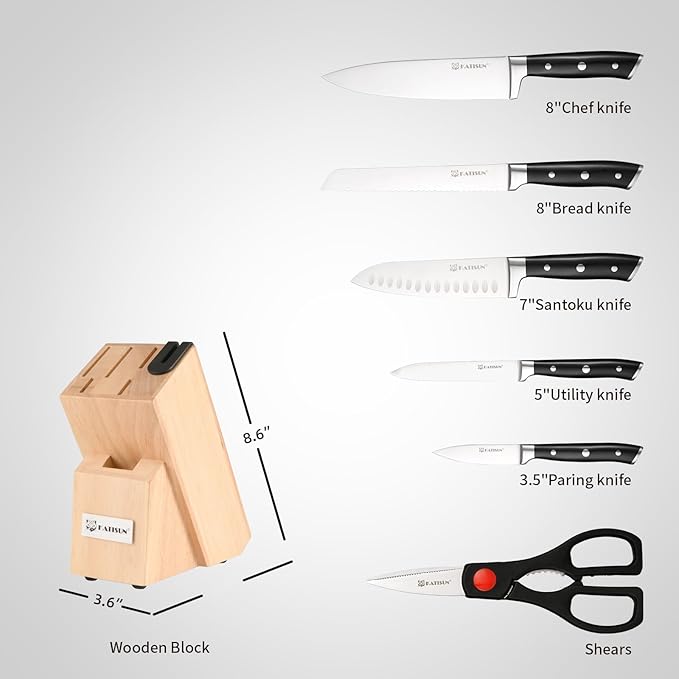 8 Piece German Stainless Steel Knife Set With Block, Ergonomic Handle Chef Knives, Sharpener and Shears for Chopping, Slicing and Cutting - Image 2