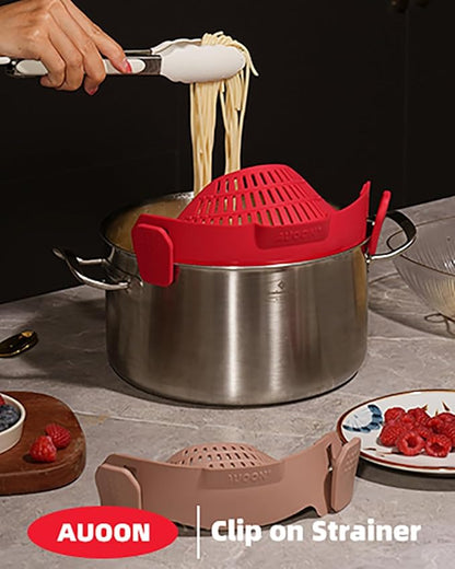 Large AUOON Clip on Strainer for All Pots and Pans - Oversized Silicone Pot Strainer Family-Style Design Pasta Strainer Kitchen Colander for Spaghetti and Noodles | Dishwasher Safe - Image 7