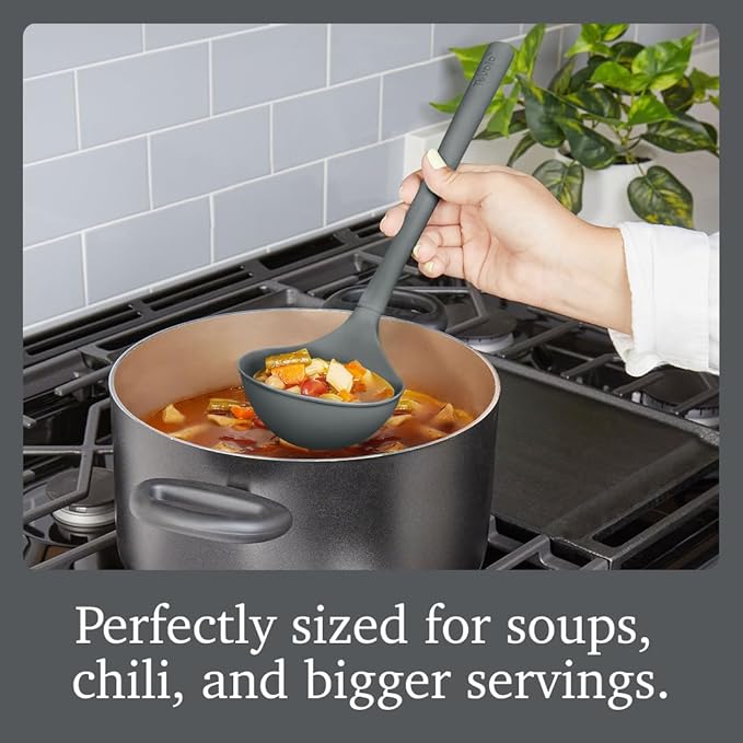 Tovolo Flex Core Silicone Ladle BPA Free Charcoal Gray Deep Silicone Soup Ladle, Heat Resistant All Silicone Ladle Construction, Large Dishwasher Sage Soup Ladle Kitchen Utensil for Cooking