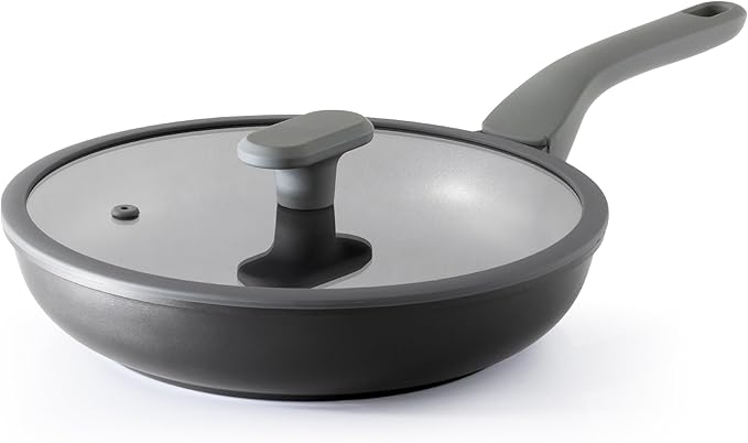 PRICUSIS Nonstick Frying Pan with Lid, 8/10 Inch Skillet with Stay Cool Handle, Fully Coated, Induction Compatible, 100% Dishwasher Safe, PTFE & PFOA Free（10 Inch, Black Sesame） by PRICUSIS