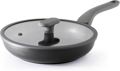 PRICUSIS Nonstick Frying Pan with Lid, 8/10 Inch Skillet with Stay Cool Handle, Fully Coated, Induction Compatible, 100% Dishwasher Safe, PTFE & PFOA Free（10 Inch, Black Sesame） by PRICUSIS