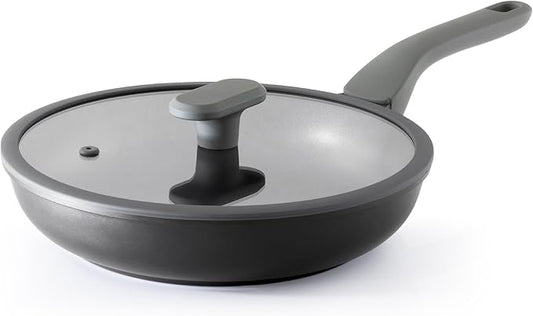 PRICUSIS Nonstick Frying Pan with Lid, 8/10 Inch Skillet with Stay Cool Handle, Fully Coated, Induction Compatible, 100% Dishwasher Safe, PTFE & PFOA Free（10 Inch, Black Sesame） by PRICUSIS