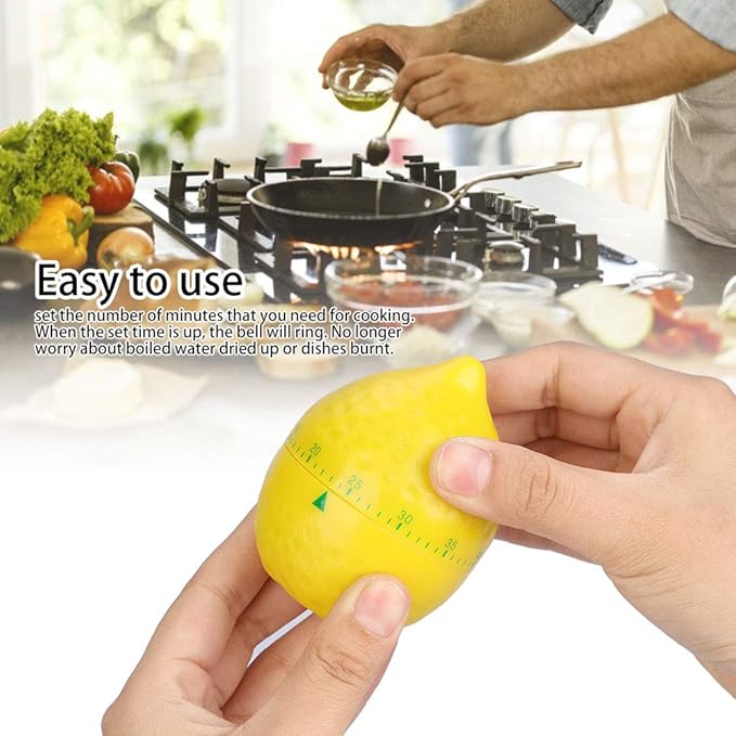 Lemon Mechanical Kitchen Timer, Cute Lemon Timer for Kids, Wind Up 60 Minutes Manual Countdown for Classroom, Home, Study and Cooking, 6.2x6.2x8cm