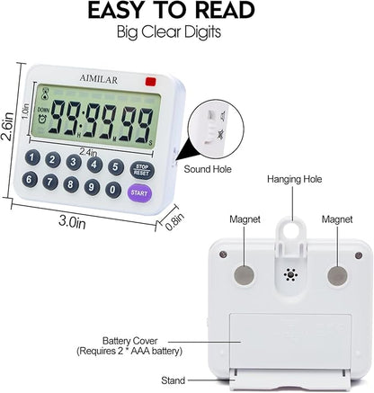 AIMILAR Magnetic Digital Kitchen Timer with Direct Numerical Keypad, Loud Alarm - 99Hr Countdown Count Up Timer for Cooking Baking Classroom, Batteries Included - Image 6