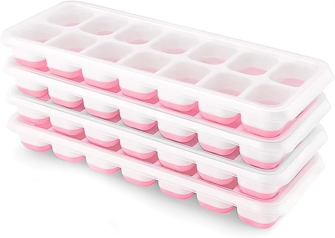 Ice Cube Trays 4 Pack, Airabc Silicone Ice Cube Trays with Removable Lid, Easy-Release Flexible 14-cube Ice Trays, LFGB Certified and BPA Free, Stackable Ice Trays with Covers for Cocktail, Freezer by AlwaysMeetAllYourIceMakingNeeds