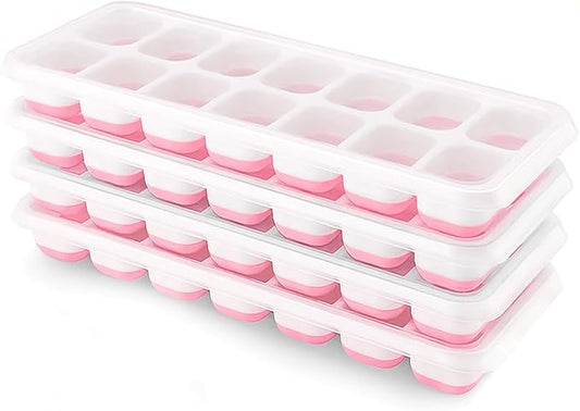 Ice Cube Trays 4 Pack, Airabc Silicone Ice Cube Trays with Removable Lid, Easy-Release Flexible 14-cube Ice Trays, LFGB Certified and BPA Free, Stackable Ice Trays with Covers for Cocktail, Freezer by AlwaysMeetAllYourIceMakingNeeds