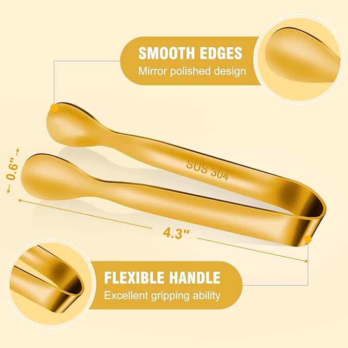 EDDEAS 12 PCS Small Serving Tongs, 4.3" Mini Gold Tongs, Gold Kitchen Tongs for Serving Food, Coffee Bar, Tea Party, Desserts Party and Ice Bucket - Image 6