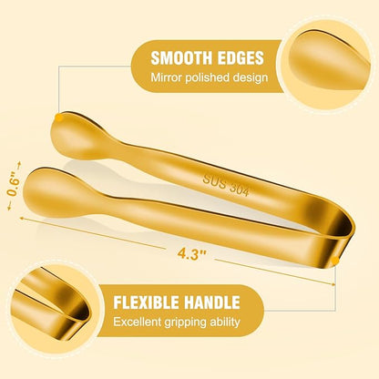 EDDEAS 12 PCS Small Serving Tongs, 4.3" Mini Gold Tongs, Gold Kitchen Tongs for Serving Food, Coffee Bar, Tea Party, Desserts Party and Ice Bucket - Image 6
