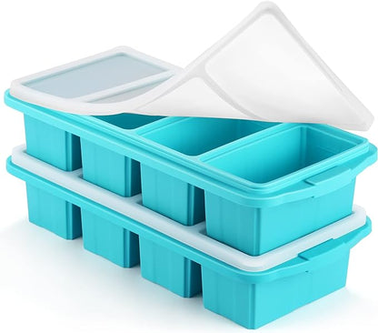 Ztomine Silicone Freezer Tray With Lid - Silicone Freezer Food Molds- Large Ice Cube Tray,Silicone Freezer Container,Freeze & Store Soup, Sauce, Broth,Leftovers - Makes 4 Perfect 1 Cup by Ztomine