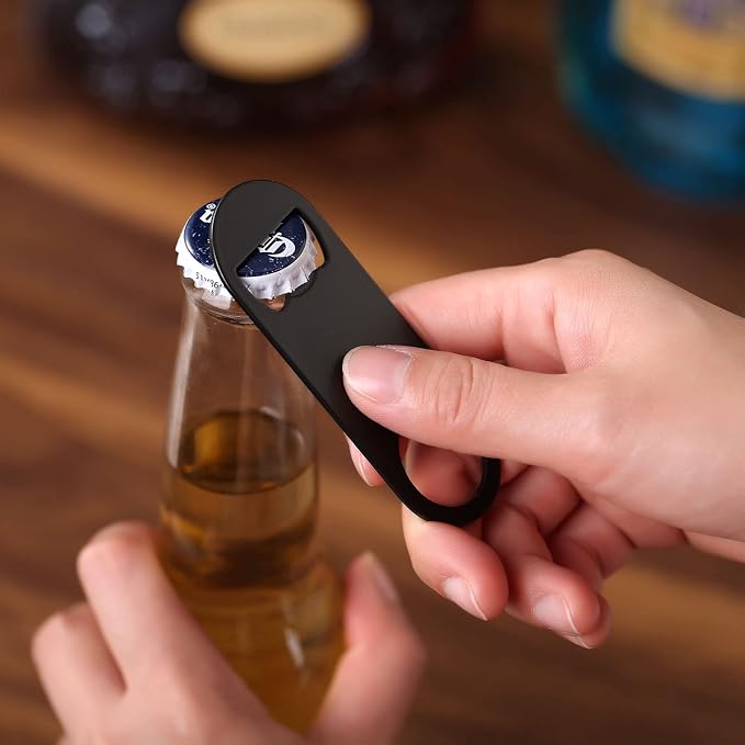 5 PACK Stainless Steel Flat Bottle Opener with Keychain- Bar Key-Beer Bottle Opener for Kitchen, Bar or Restaurant（Black） - Image 6