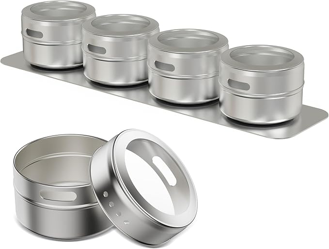 Vetacsion Set of 16 Magnetic Spice Tins with 4 Metal Wall-Plates,100 Preprinted Seasoning Label Stickers,2 Styles for 3 oz Herb Jars - Image 5