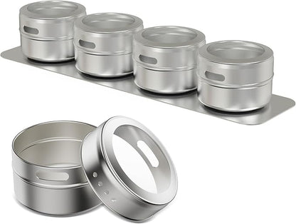 Vetacsion Set of 16 Magnetic Spice Tins with 4 Metal Wall-Plates,100 Preprinted Seasoning Label Stickers,2 Styles for 3 oz Herb Jars - Image 5