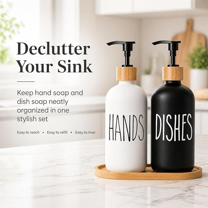 Dish Soap Dispenser for Kitchen Sink.Glass Hand Soap Dispenser, Modern Farmhouse Decor for Bathroom,Kitchen Sink Decor - Image 2