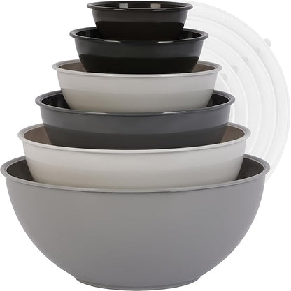 BoxedHome BPA Free Plastic Round Mixing Bowl with Lids, 12 Pack Nesting Bowls with Lids Set, Microwave and Dishwasher Safe Prep & Serving Bowls Great for Mixing, Baking, Serving (Grey, 12pcs) by BoxedHomeProducts
