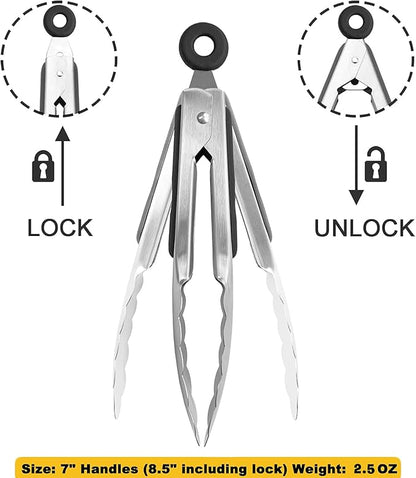 HINMAY Small Stainless Steel Serving Tongs 7-Inch Mini Food Tongs, Set of 3 - Image 3