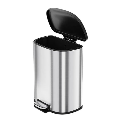 Garvee Stainless Steel Trash Can, 50 L/13 gal Hands Free Garbage Can with Soft Close Lid and Foot Pedal, Metal Kitchen Waste Bin with Inner Bucket for Living Room, Office, D Shape, Silver by Garvee